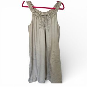 Sussan Taupe 100% Linen Smocked Sleeveless Dress with Pockets Size 8